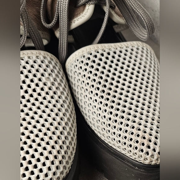 ALL BLACK Perforated Leather Platform Lace Up Sneakers Gray Beige Size 38 - Picture 15 of 15